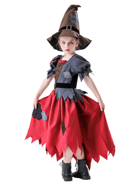 Girls Patchwork Hobo Witch Dress Costume