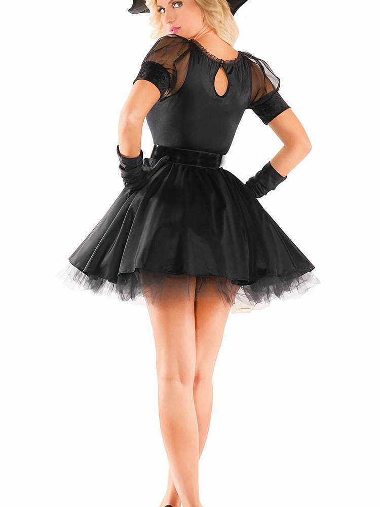 Women's Sheer Lace Black Witch Dress Costume