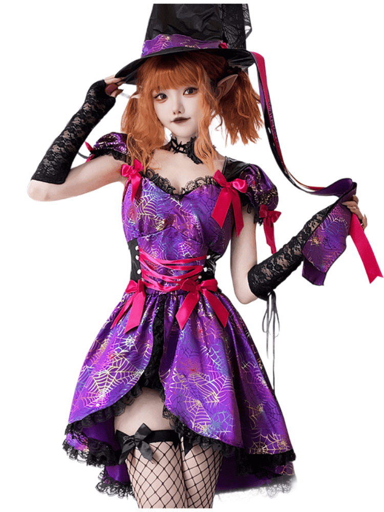 Women's Purple Spider Web Witch Costume
