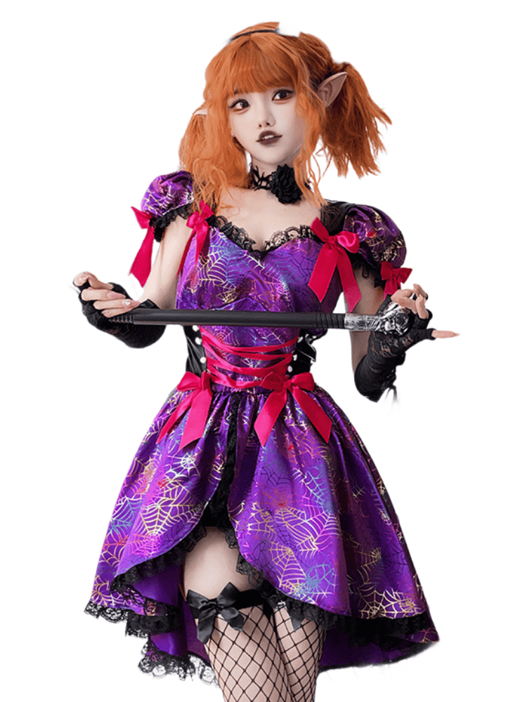 Women's Purple Spider Web Witch Costume