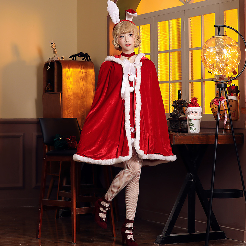 Hooded Christmas Cape Dress