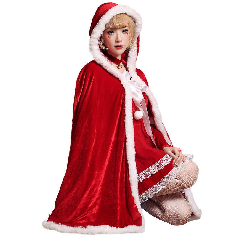 Christmas Costumes for Women | Hooded Holiday Cape Dress Wholesale