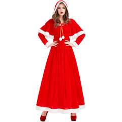 Wholesale Elegant Long Red Christmas Dress with Cape & Fur Trim
