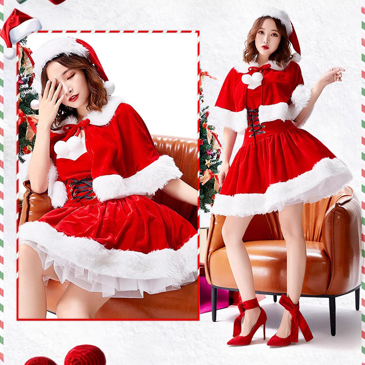 Wholesale Red Christmas Strapless Velvet Dress with Hat