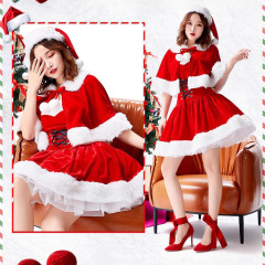 Wholesale Red Christmas Strapless Velvet Dress with Hat