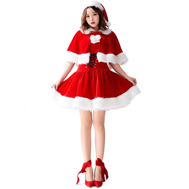 Wholesale Red Christmas Strapless Velvet Dress with Hat