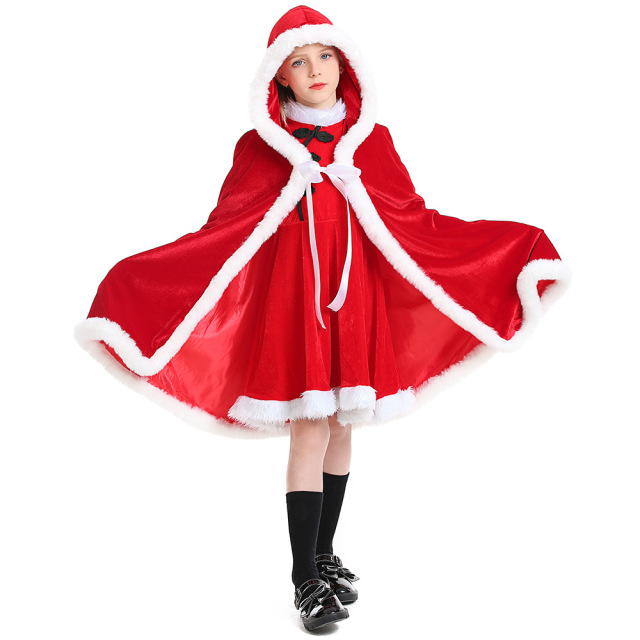 Children’s Christmas Costume Wholesale Red Holiday Dress & Cape Set