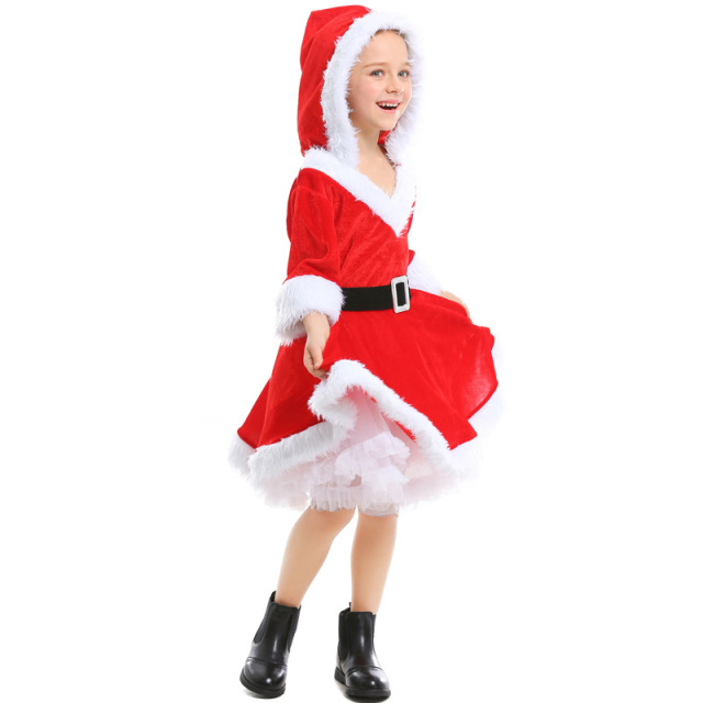 Girls Christmas Santa Dress with Hood – Wholesale Holiday Outfit