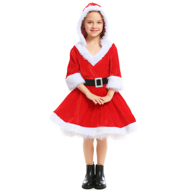 Girls Christmas Santa Dress with Hood – Wholesale Holiday Outfit