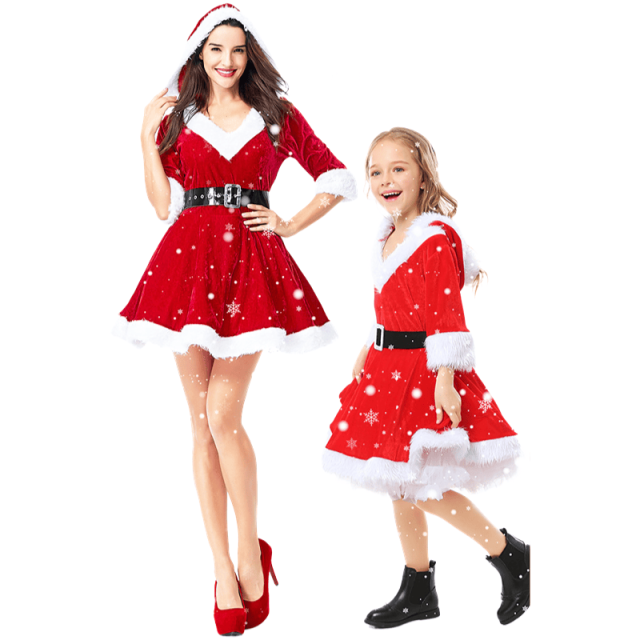 Girls Christmas Santa Dress with Hood – Wholesale Holiday Outfit