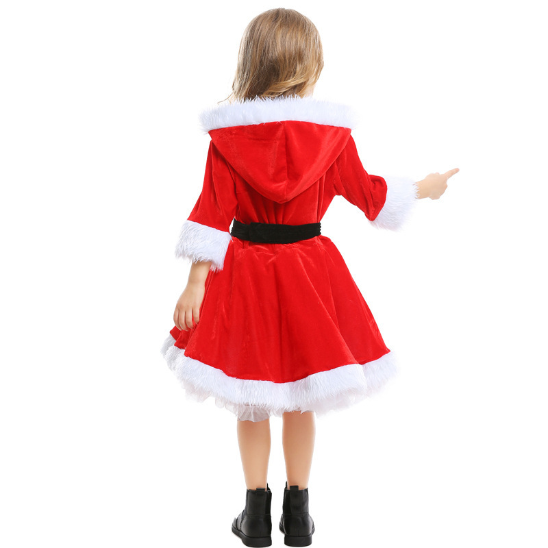 Girls Christmas Santa Dress with Hood – Wholesale Holiday Outfit