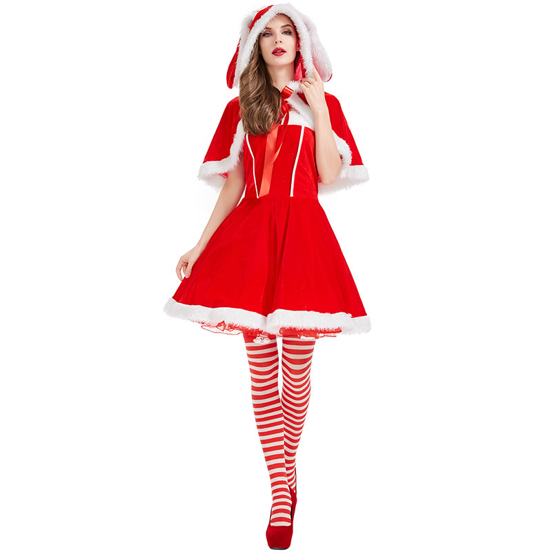 Women Bunny Santa Dress with Cape – Wholesale Christmas Costume