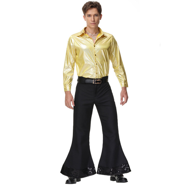 70s Disco Costume Men Gold Shirt Set | Wholesale Fancy Dress