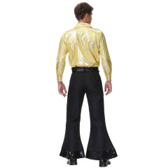 70s Disco Costume Men Gold Shirt Set | Wholesale Fancy Dress