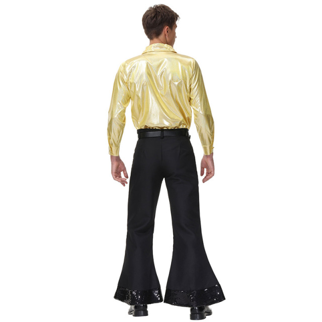 70s Disco Costume Men Gold Shirt Set | Wholesale Fancy Dress