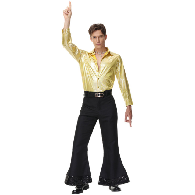70s Disco Costume Men Gold Shirt Set | Wholesale Fancy Dress