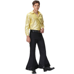 70s Disco Costume Men Gold Shirt Set | Wholesale Fancy Dress