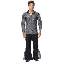 70s Disco Costume for Men | Shiny Shirt & Bell Bottoms | Wholesale