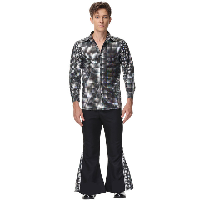 70s Disco Costume for Men | Shiny Shirt & Bell Bottoms | Wholesale