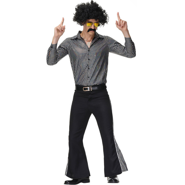 70s Disco Costume for Men | Shiny Shirt & Bell Bottoms | Wholesale
