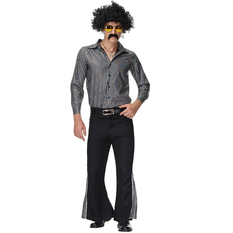 70s Disco Costume for Men | Shiny Shirt & Bell Bottoms | Wholesale