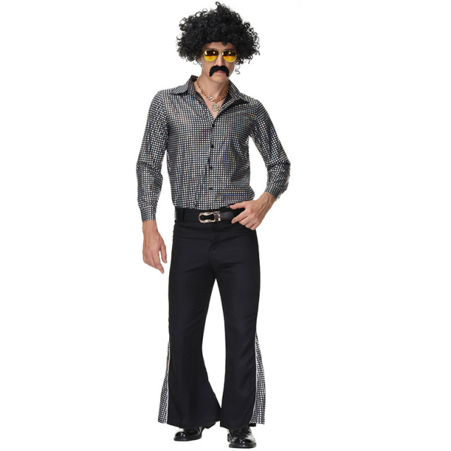 70s Disco Costume for Men | Shiny Shirt & Bell Bottoms | Wholesale