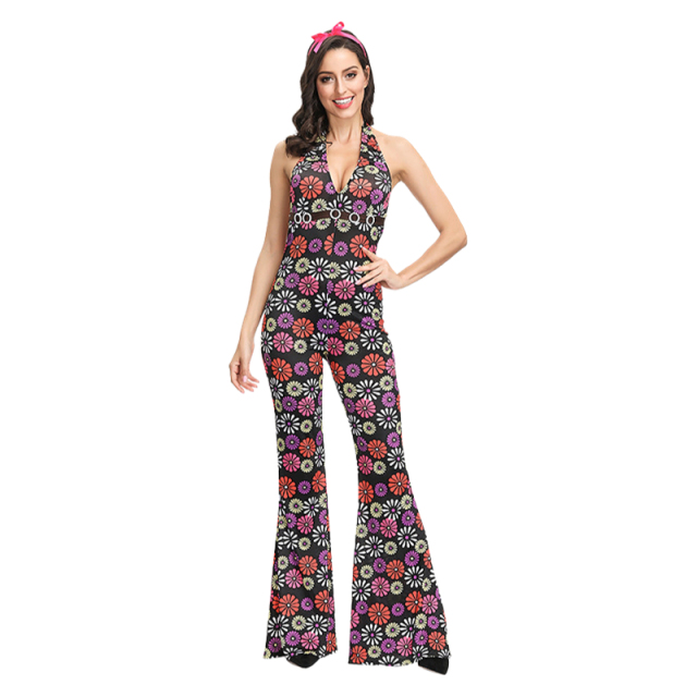 70s Floral Disco Jumpsuit for Women | Retro Fancy Dress Wholesale