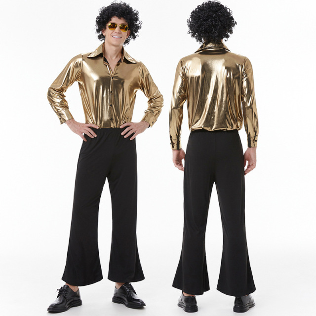 Gold Shirt Disco Costume for Men | Seventies Style Wholesale
