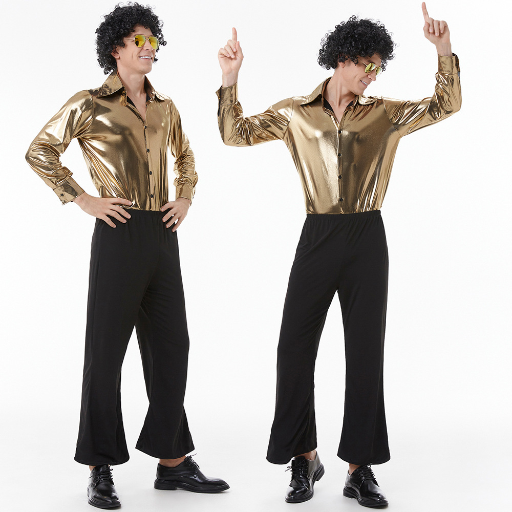 Gold Shirt Disco Costume for Men | Seventies Style Wholesale