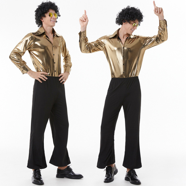Gold Shirt Disco Costume for Men | Seventies Style Wholesale
