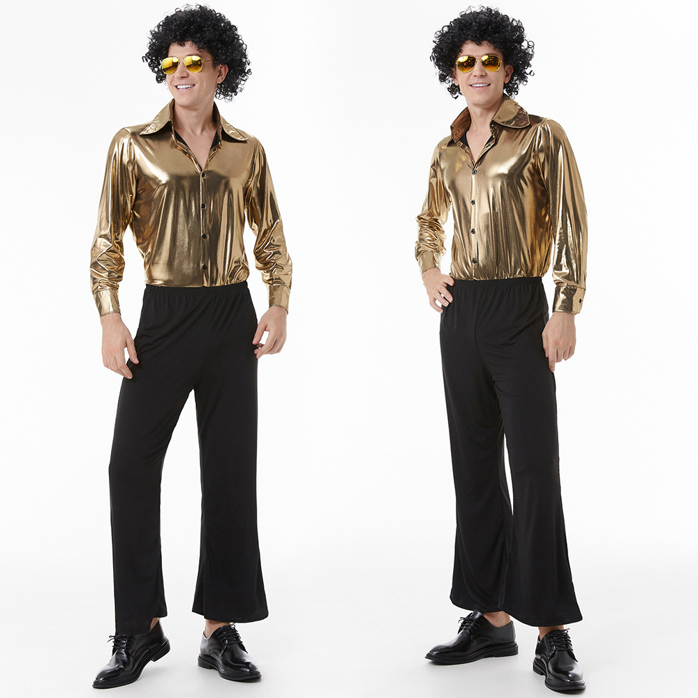 Gold Shirt Disco Costume for Men | Seventies Style Wholesale