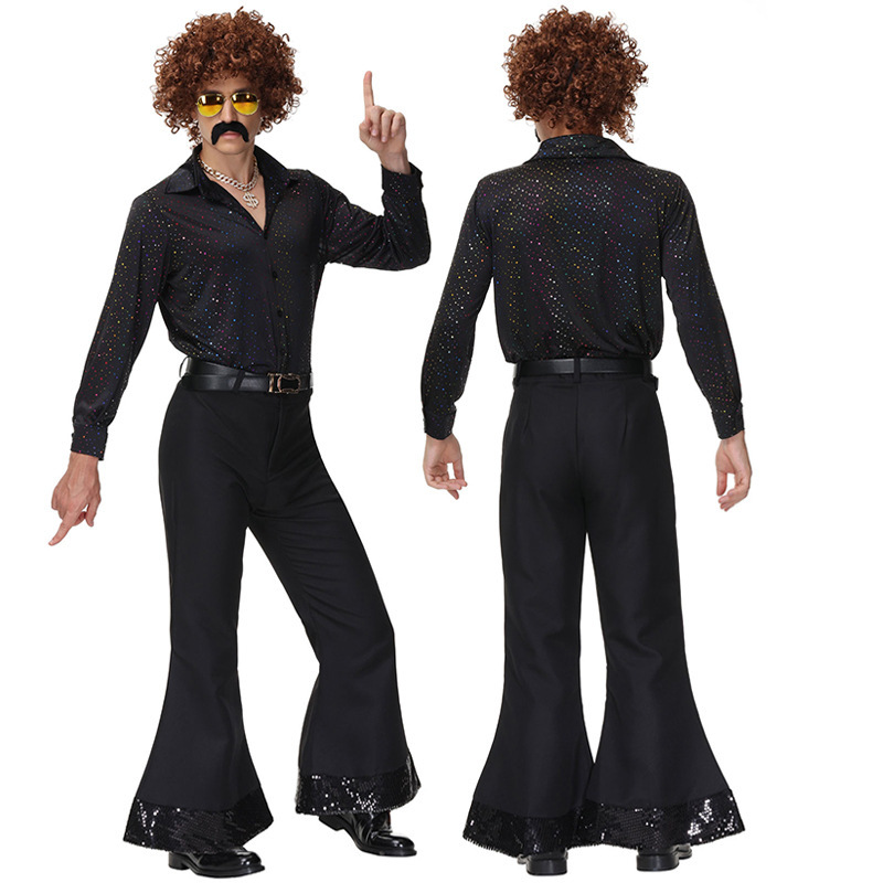 Black 70s Disco Costume for Men | Disco Party Outfit Wholesale