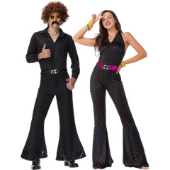 Black 70s Disco Couple Costume | Matching Disco Party Outfit Wholesale
