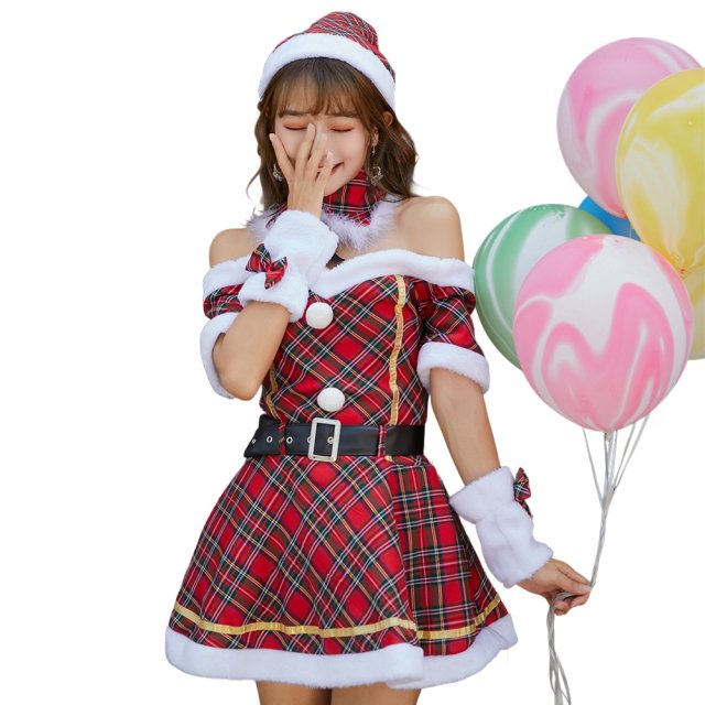 Wholesale Christmas Plaid Princess Dress with Fur Trim