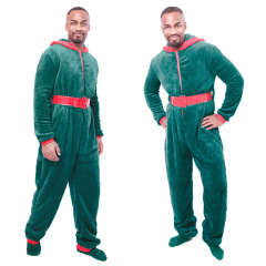 Men Red And Green Hooded Christmas Jumpsuit