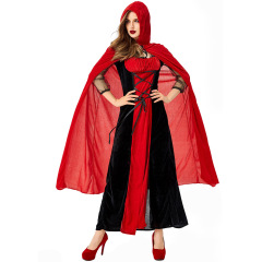 Wholesale Gothic Vampire Costume - Women's Red Velvet Hooded Dress