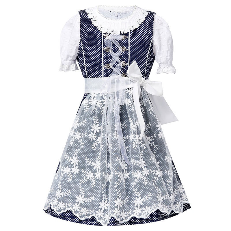 Wholesale Girls Bavarian Costume - Navy Polka Dot German Dirndl Dress