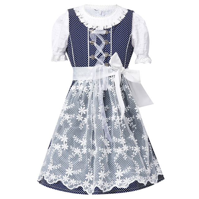 Wholesale Girls Bavarian Costume - Navy Polka Dot German Dirndl Dress