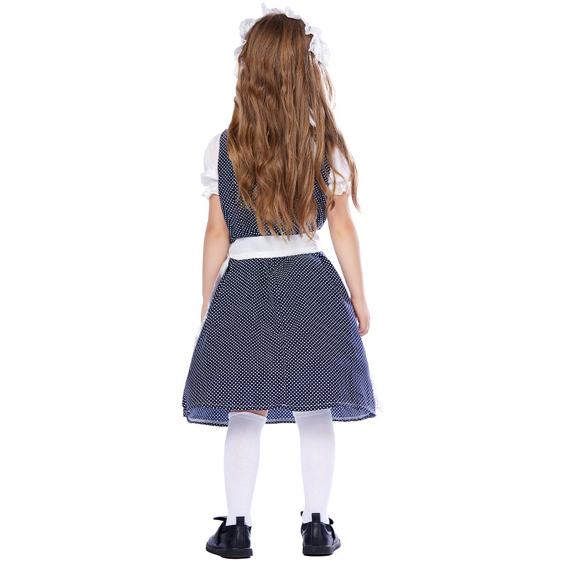 Wholesale Girls Bavarian Costume - Navy Polka Dot German Dirndl Dress