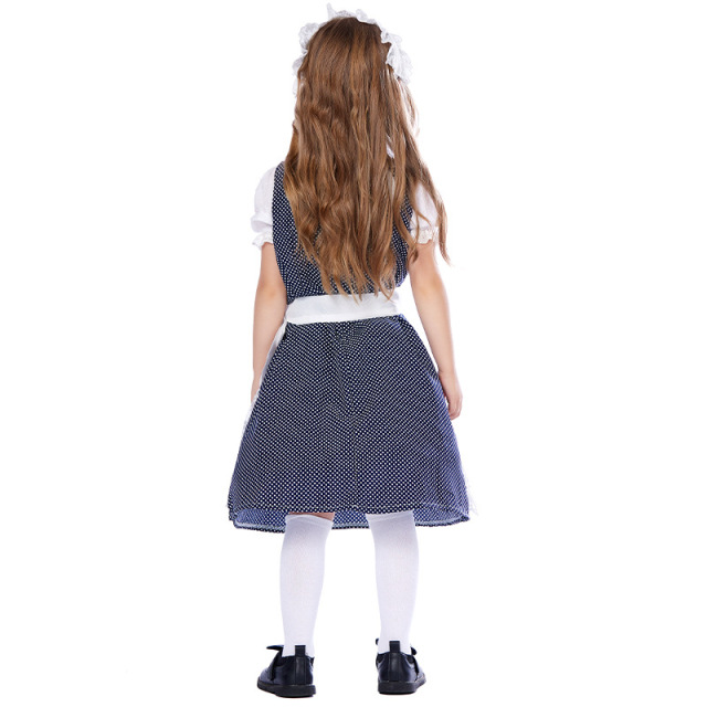 Wholesale Girls Bavarian Costume - Navy Polka Dot German Dirndl Dress
