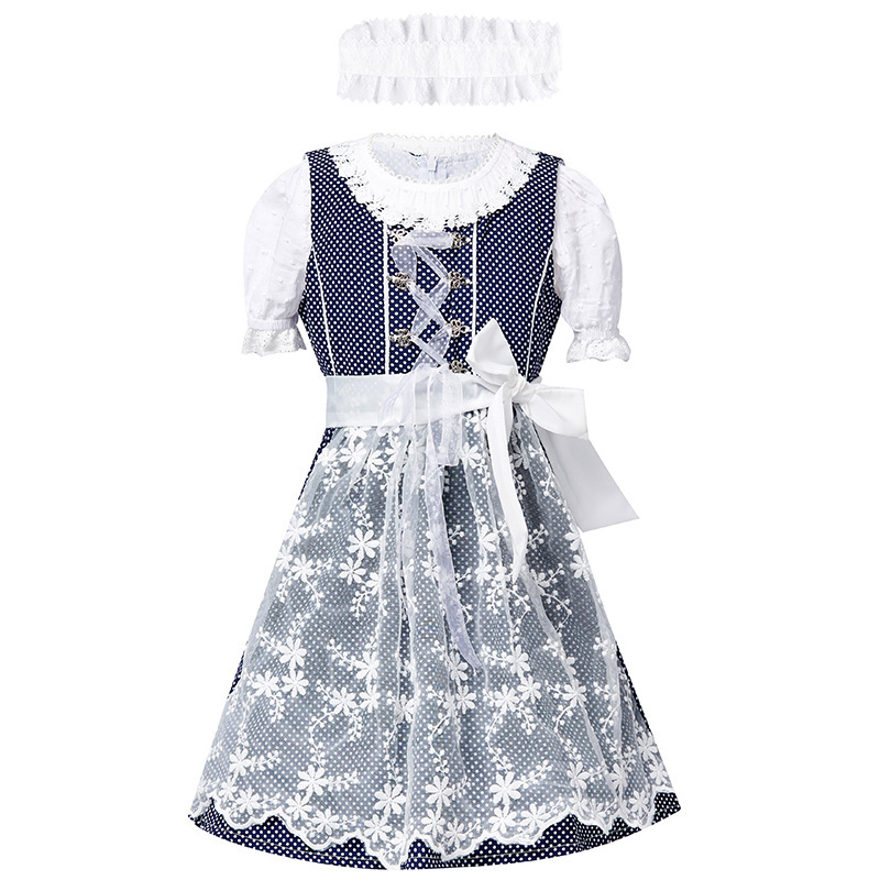 Wholesale Girls Bavarian Costume - Navy Polka Dot German Dirndl Dress