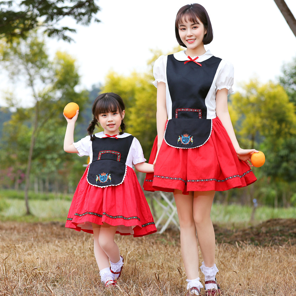 Wholesale Matching Family Oktoberfest Costumes - Red & Black Bavarian Dresses