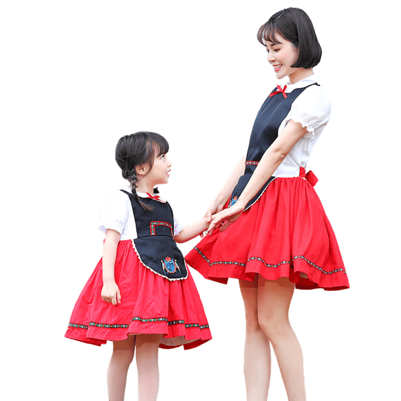 Wholesale Matching Family Oktoberfest Costumes - Red & Black Bavarian Dresses