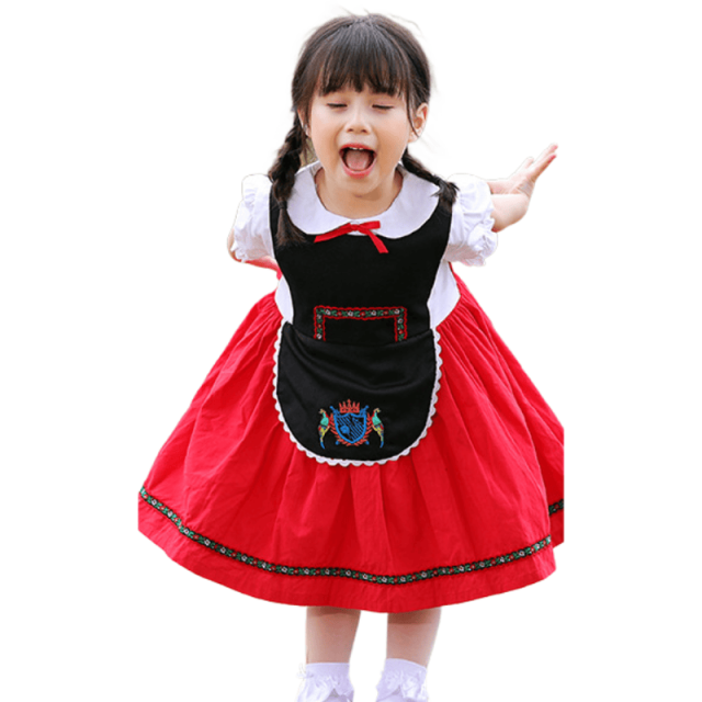 Wholesale Bavarian Apparel - Girls Red & Black Oktoberfest Dress