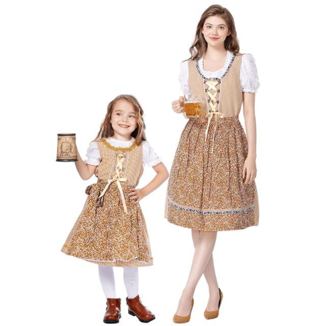 Wholesale Matching Family Dirndl Costumes - Khaki Floral Group Set