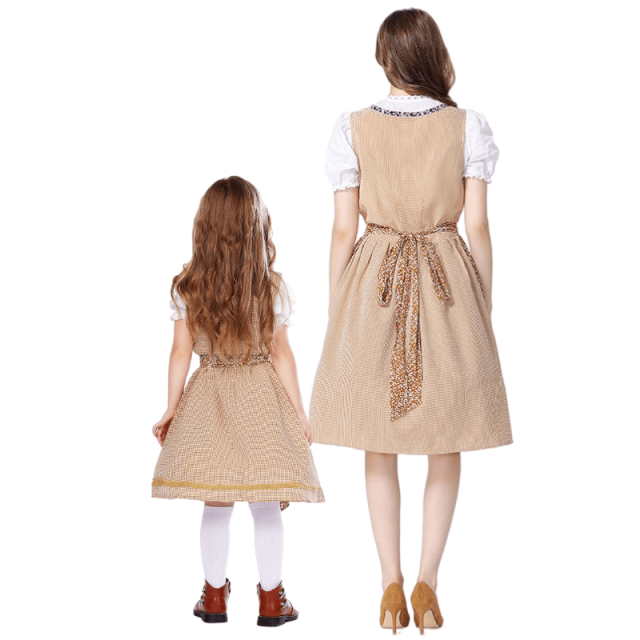 Wholesale Matching Family Dirndl Costumes - Khaki Floral Group Set