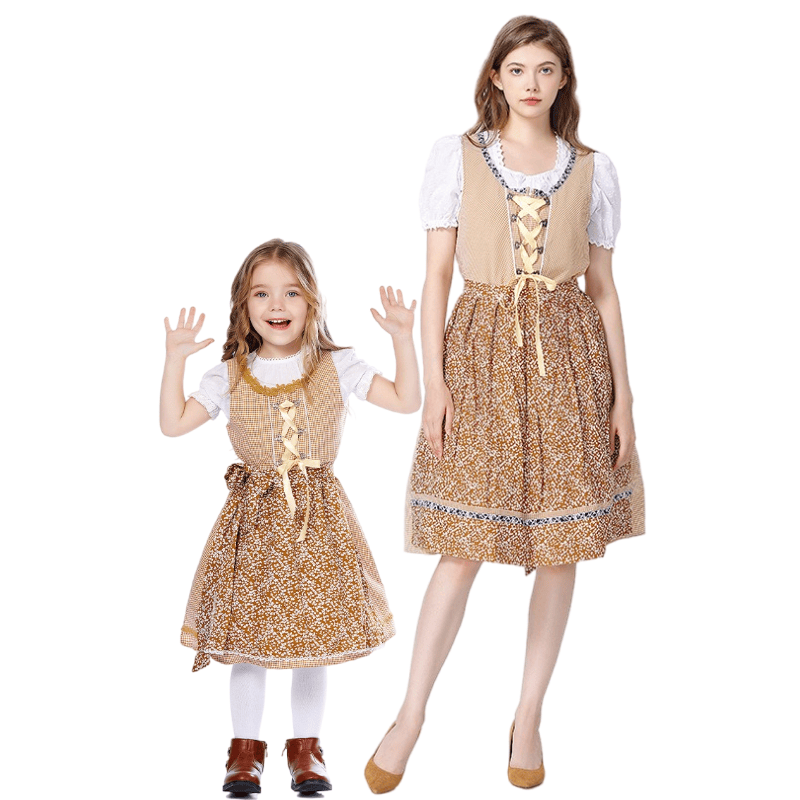 Wholesale Matching Family Dirndl Costumes - Khaki Floral Group Set