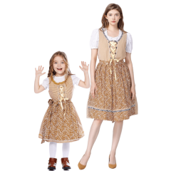 Wholesale Matching Family Dirndl Costumes - Khaki Floral Group Set