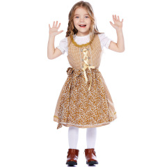 Wholesale Girls German Dirndl - Khaki Checkered Floral Dress
