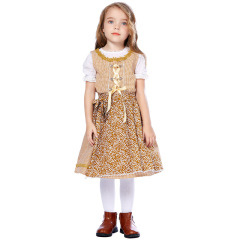 Wholesale Girls German Dirndl - Khaki Checkered Floral Dress